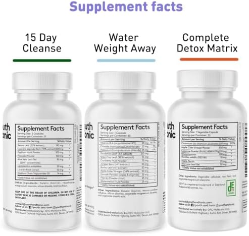 3pk Detox Cleanse Kick Off Weight Management | Colon Cleanser + Water Loss Pills w Dandelion + ACV Full Body Detox + Probiotics | For Flat Stomach, Waistline, Metabolism, Bloating – 90 Pills