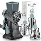 KEOUKE Rotary Cheese Grater & Vegetable Shredder - 3 Blades & Suction Base
