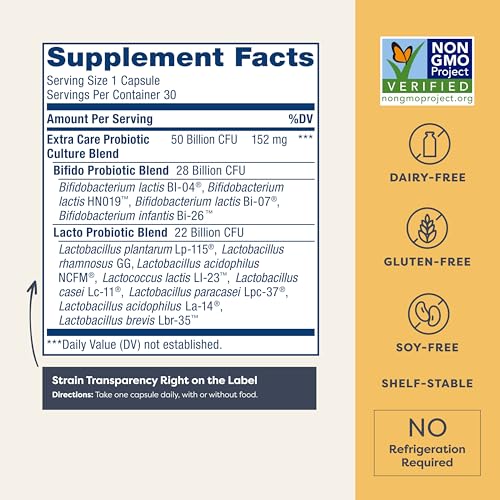 Renew Life Extra Care Ultimate Flora Probiotic - 50 Billion Live Cultures - 30 Capsules