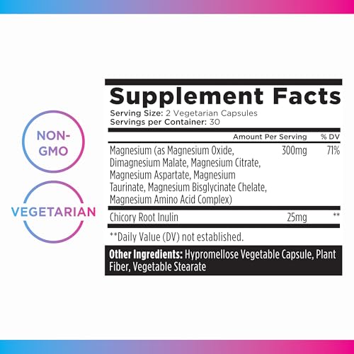 Livingood Daily Magnesium 300mg - Complex with 5 Forms + Chicory Root Inulin - High Bioavailability Formula