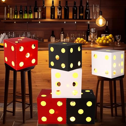 BTFO 6pcs Large Light-Up Dice Box Set - Casino Theme Party Decor for Game Nights