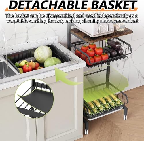 4-Tier Adjustable Fruit & Vegetable Kitchen Storage Cart with Wood Top & Wheels
