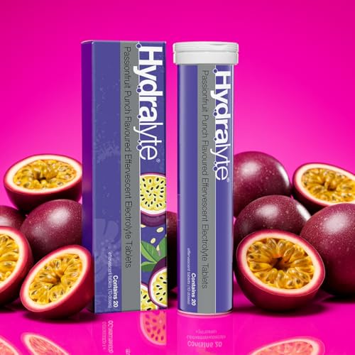 Hydralyte Effervescent Passion Fruit Punch Flavored Electrolyte Tablets - 20 Tablets for Hydration and Dehydration Relief