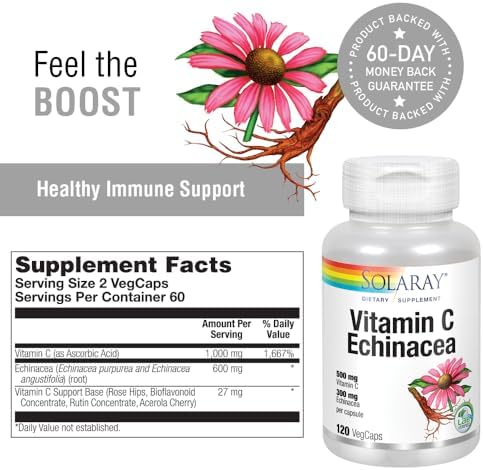 Solaray Vitamin C, Echinacea & Rose Hips - Immune Support (120 Caps)