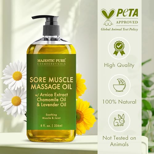 Majestic Pure Arnica Sore Muscle Massage Oil - Lavender & Chamomile - 8 Fl. Oz (Set of 2)
