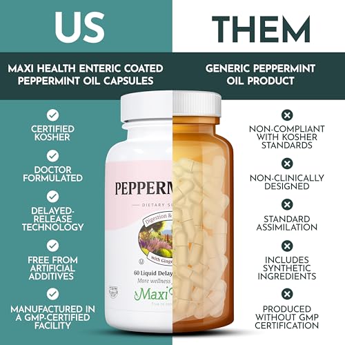 Maxi Health Delayed Release Peppermint Ginger Fennel Oil with Gingerable Natural Essential Oils, Promotes Digestion & Absorption, Dietary Supplement