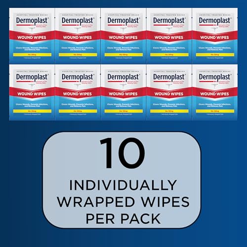 Dermoplast 3-in-1 Medicated First Aid Wipes - Analgesic & Antiseptic Sting-Free Cloths (10 Count)