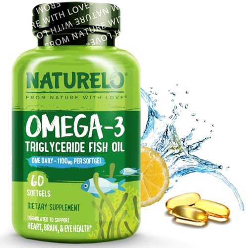 NATURELO High Strength Omega-3 Fish Oil 1100 mg DHA EPA - Lemon Flavor 60 Softgels
