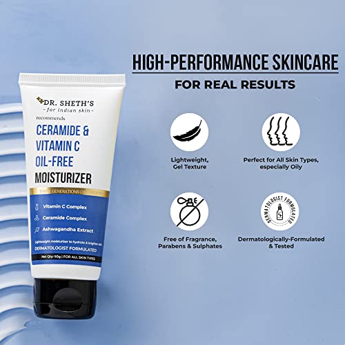 Dr. Sheth’s Oil-Free Moisturizer with Ceramide, Vitamin C & Ashwagandha - Lightweight & Non-Sticky - 50g