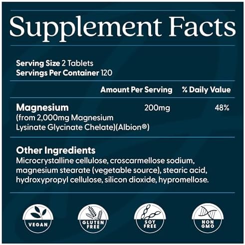Doctor's Best High Absorption Magnesium Glycinate Lysinate, 100% Chelated, Non-GMO, Vegan, Gluten & Soy Free, 200 mg, 240 Count