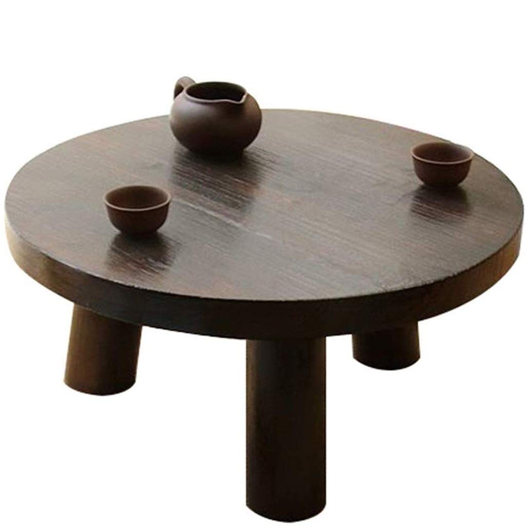 Small Round Wood Coffee Table - Low Living Room Side Table (Dark Brown/Bay Brown)