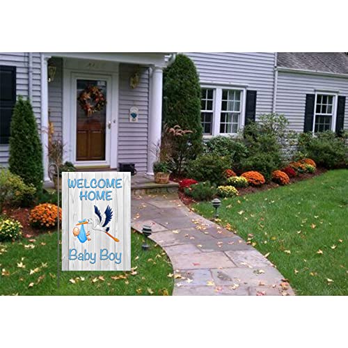NISEVAN Welcome Home Baby Boy Garden Flag (Blue Stork, 12.5x18 Inch)