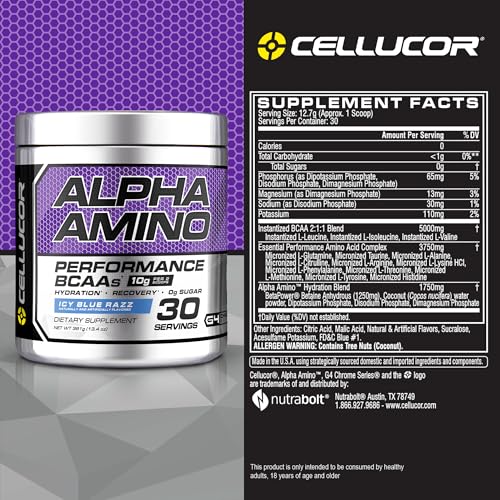 Cellucor Alpha Amino Performance BCAAs – Icy Blue Razz – 13.4oz (381g) – BCAAs + EAAs for Recovery & Performance