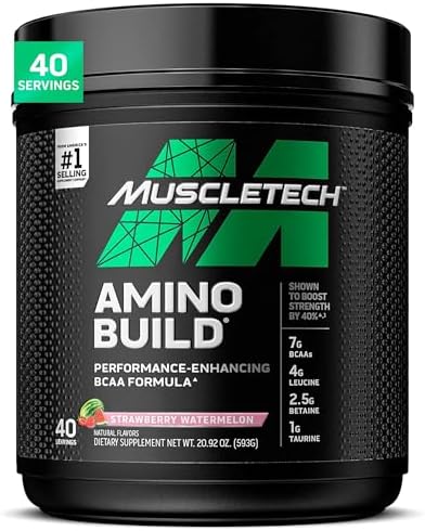MuscleTech BCAA Amino Acids + Electrolyte Powder | Amino Build | 7g of BCAAs + Electrolytes | Support Muscle Recovery, Build Lean Muscle & Boost Endurance | Strawberry Watermelon (40 Servings)