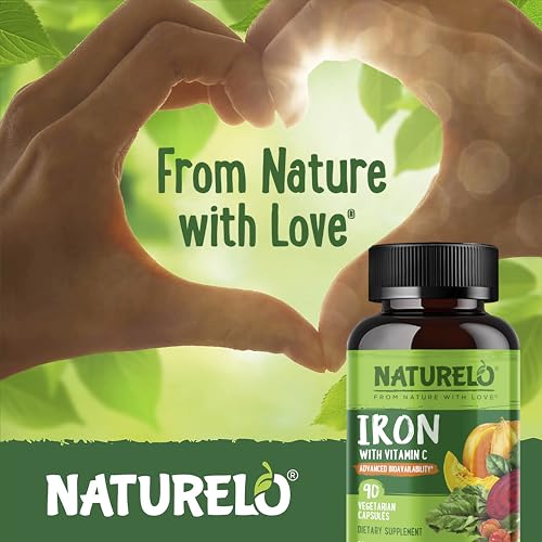 NATURELO Vegan Iron Supplement with Whole Food Vitamin C - 90 Mini Capsules