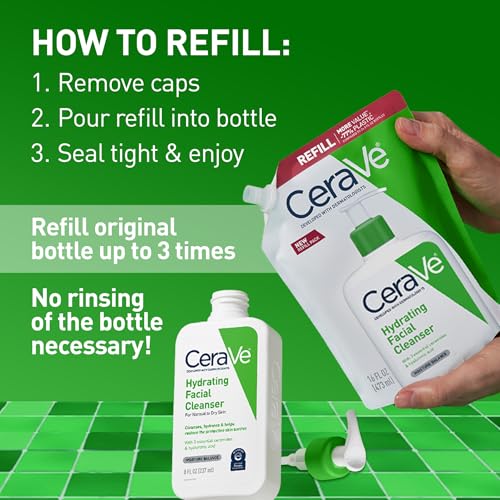 CeraVe Hydrating Facial Cleanser Refill, Dry Skin, Hyaluronic Acid + Ceramides + Glycerin (16 Ounce)