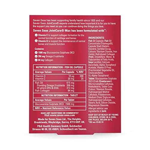 Seven Seas Joint Care Max with Glucosamine 1500mg + Omega-3 Collagen Vitamin C D 60 Capsules