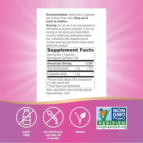 Nature's Way Fenugreek Seed - Traditional Lactation Support Supplement for Breastfeeding, 1130 mg, 320 Vegan Capsules