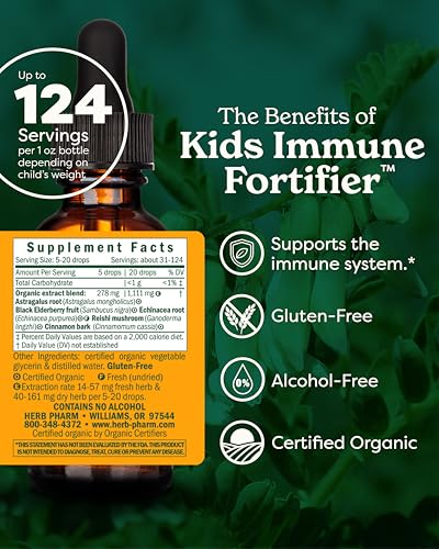Herb Pharm Kids Certified-Organic Alcohol-Free Immune Fortifier - 1 Ounce Liquid Herbal Formula