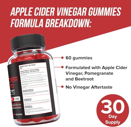 Apple Cider Vinegar Gummies 1000mg - Weight Loss, Energy & Gut Health Support with B12, Beetroot & Pomegranate