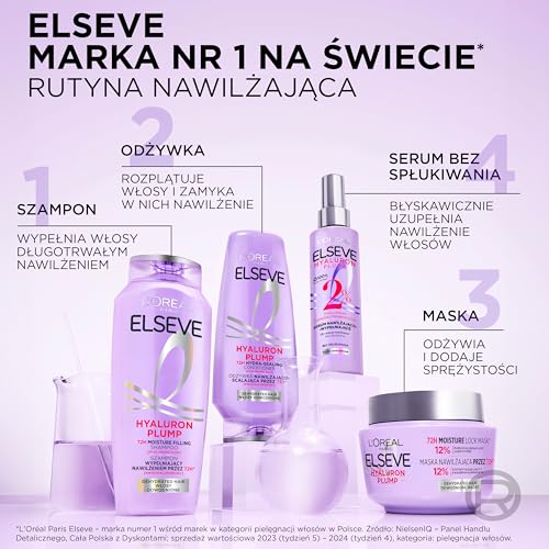 L’Oréal Paris Elvital Moisturising Shampoo for Shiny Hair, Hydration & Volume, 300 ml