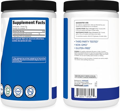Nutricost Creatine Monohydrate Powder - Blue Raspberry, 500g for Enhanced Performance