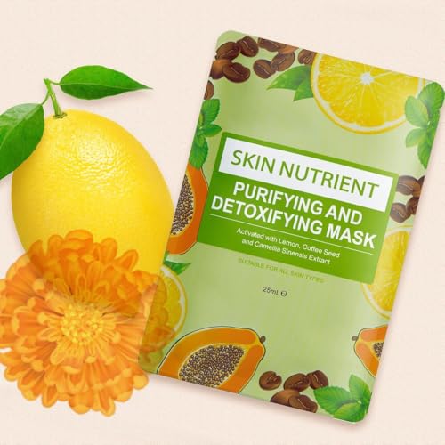 Purifying & Detoxifying Face Mask - Deep Cleansing Clay & Charcoal Sheet Mask for Clear Skin