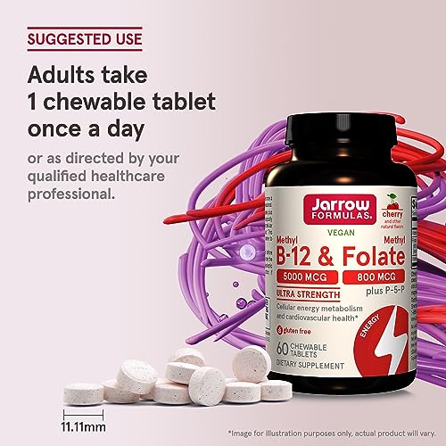 Jarrow Formulas Methyl Folate Lozenges - 800 mcg, Cherry Flavor, 60 Count -  Folate Support