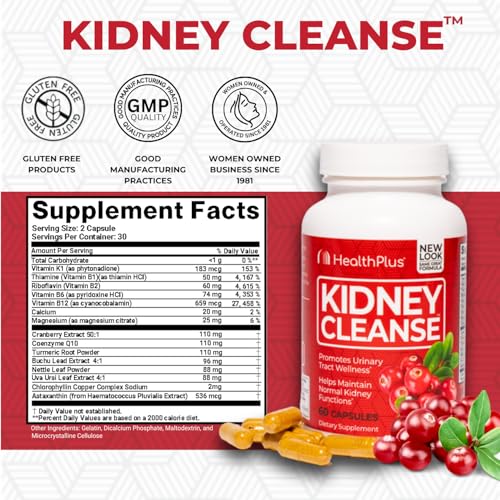 Health Plus Kidney Cleanse 550mg 60 Capsules - Natural Kidney Support Formula