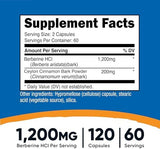 Nutricost Berberine HCI with Ceylon Cinnamon - 120 Capsules, Non-GMO