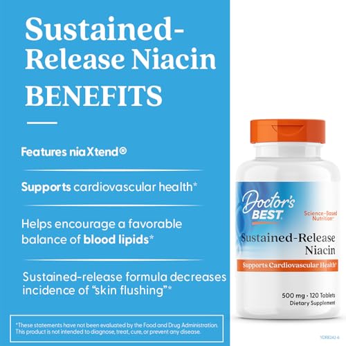 Doctor's Best Sustained-Release Niacin with niaXtend, 500mg, 120 Tablets