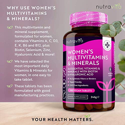 Nutravita Women's 24 Essential Active Vitamins & Minerals Vegan Tablets with Biotin & Hyaluronic Acid 180 Pieces