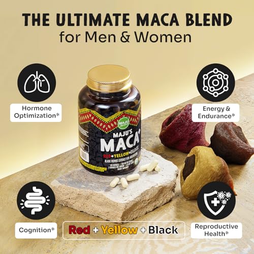 Maju Superfoods 4-in-1 Maca Root Capsules, Organic Peru Product with Black Pepper Extract for Enhanced Absorption, 60000mg Supplement (120 ct)