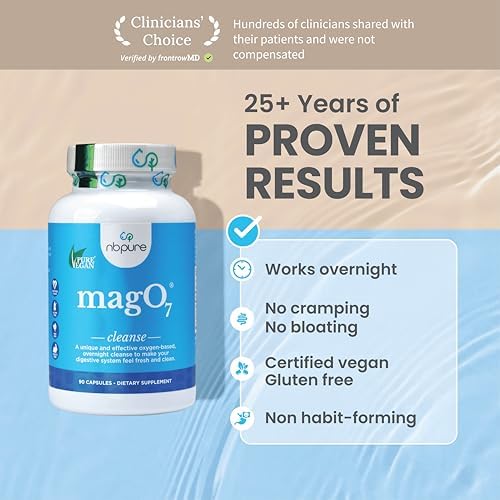 nbpure MagO7 - Natural Colon Cleanse & Detox - Occasional Constipation Relief, Stool Softening, & Bloating Support for Men & Women - Ozonated Magnesium Oxide, 90 Capsules