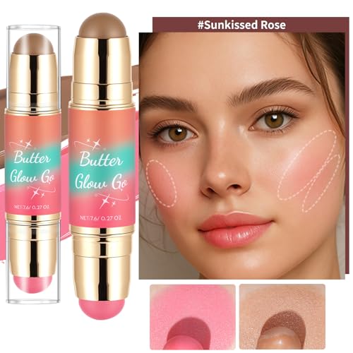Bronzer Dual-Ended Blush and Bronzer Stick | 2-in-1 Creamy Face Makeup for Natural Radiant Glow (Sunkissed Rose)