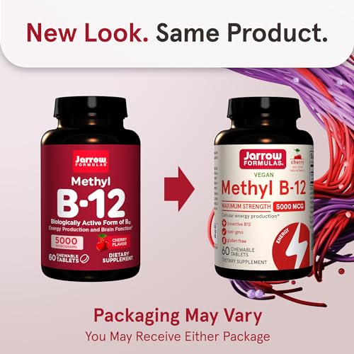 Jarrow Formulas Methyl B-12 Lozenges - 5000 mcg, Cherry Flavor, 60 Count - Energy & Metabolism