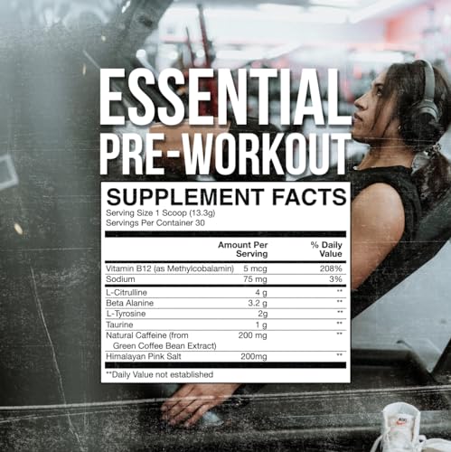 Raw Essential Pre-Workout Powder - Peach Mango, 30 Servings | Natural Energy & Performance Boost