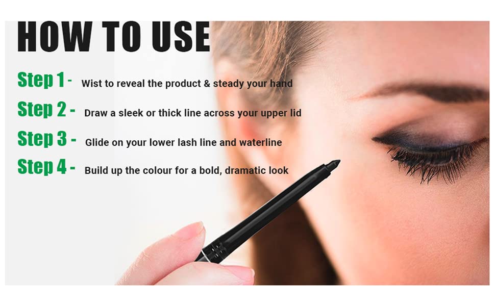 Pure Black Organic Kajal Pencil Eyeliner - Waterproof, 12Hr Smudgeproof & Natural Matte Finish