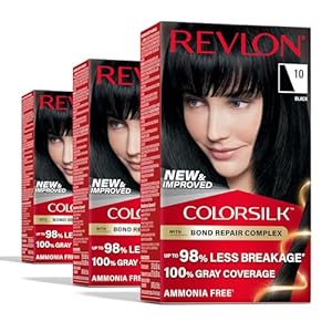 Revlon ColorSilk with Bond Repair Complex, Permanent Hair Color, 100% Gray Coverage, Ammonia-Free Hair Dye, Vegan Keratin, 10 Black