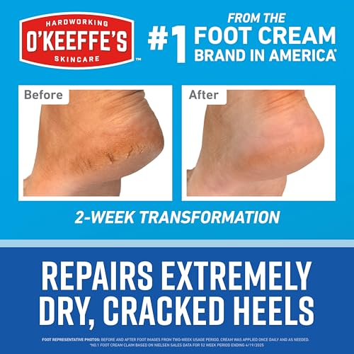 O’Keeffe’s Healthy Feet Heel Repair Kit – Urea & Lactic Acid Foot Cream with Reusable Sleeves for Dry, Cracked Heels