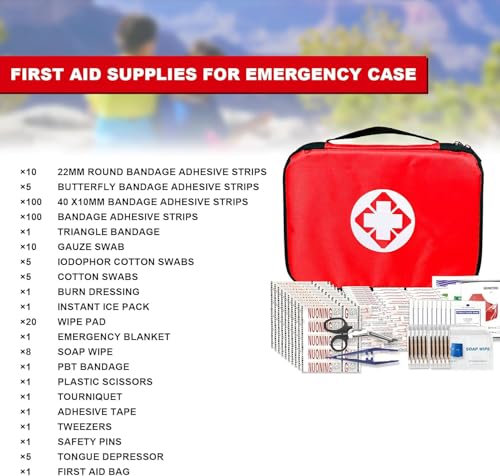 300-Piece Compact Emergency First Aid Kit for Home, Travel & Outdoor Survival (Red)