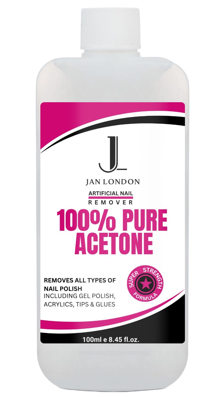 JAN LONDON 100% Pure Acetone Nail Polish Remover - Professional Gel & Acrylic Soak Off, 100ml
