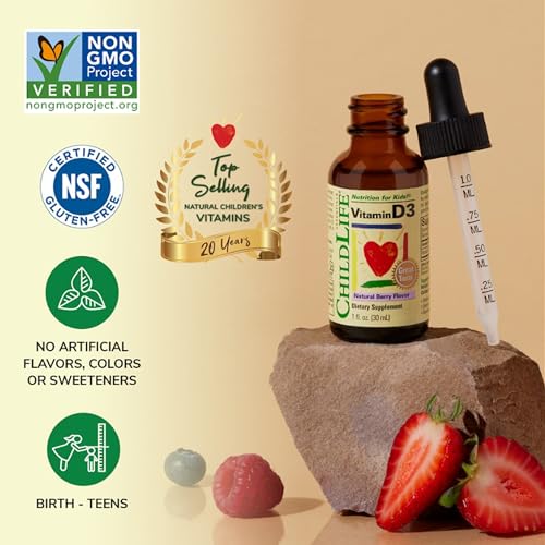 Child Life Vitamin D3 Berry Flavor 1oz Glass Bottle