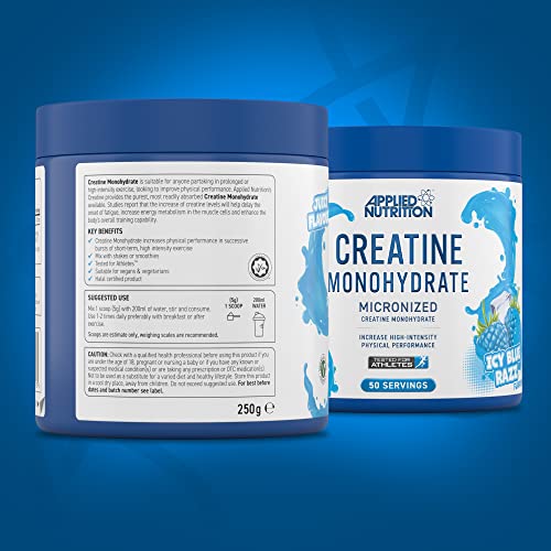 Applied Nutrition Creatine Monohydrate Micronized Powder – 250g Icy Blue Razz – Pure Muscle Strength, Performance & Recovery Supplement
