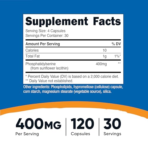 Nutricost Phosphatidylserine 400mg - 120 Capsules | Soy Free, Vegetarian, Non-GMO, Gluten Free | Memory & Stress Support