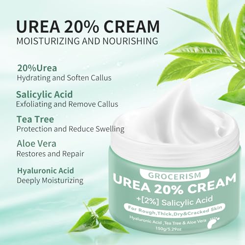 20% Urea Cream with 2% Salicylic Acid – Callus Remover Foot & Hand Cream for Dry, Cracked Skin (5.29 oz)