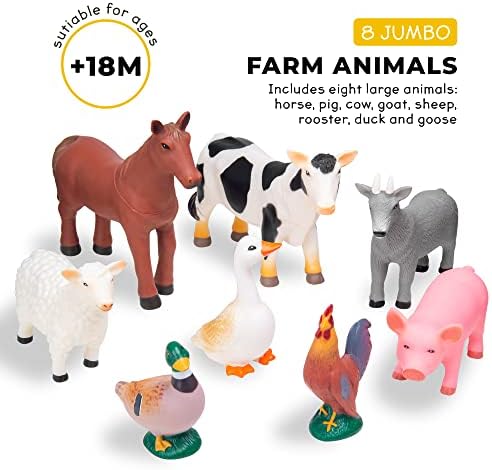 Learning Minds Jumbo Farm Animal Figures Set - Educational Toy for 1, 2, 3 Year Olds - 8-Piece Set for Creative Play