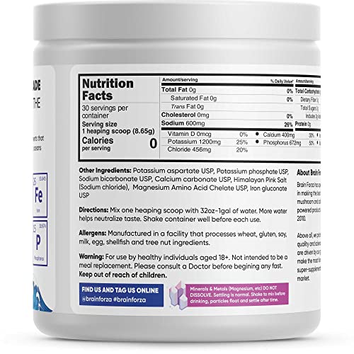 Brain Forza Super Fast Keto Electrolytes for Fasting - Premium Electrolytes with Potassium, Sodium, Magnesium, Calcium, Iron & Pink Himalayan Salt - 30 Servings, Unflavored