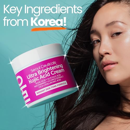 SeoulCeuticals Korean Kojic Acid Cream - Dark Spot Remover with Glycolic Acid, Niacinamide & Cica - Cruelty-Free K-Beauty Skincare (2oz)