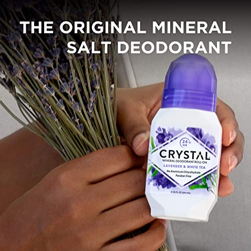 CRYSTAL Aluminum-Free Mineral Deodorant Roll-On - Lavender & White Tea - 2.25 fl oz (Pack of 3)